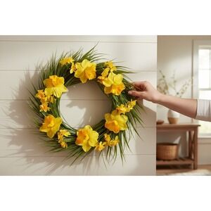 Threshold Daffodil Wreath Home 16in Yellow Brand New Spring Floral Decor
